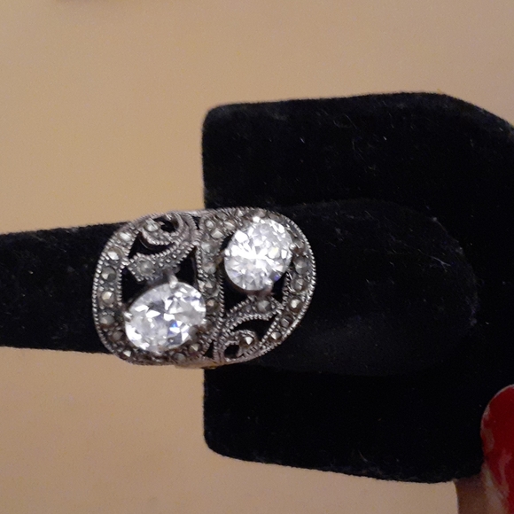 STERLING SILVER RING TWO CZ/ MARACSITE 925 Size 6.5 NEW - Picture 1 of 6
